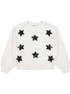Civil Girls Yıldızlar Nakışlı 10-13 Yaş Sweatshirt - Ekru