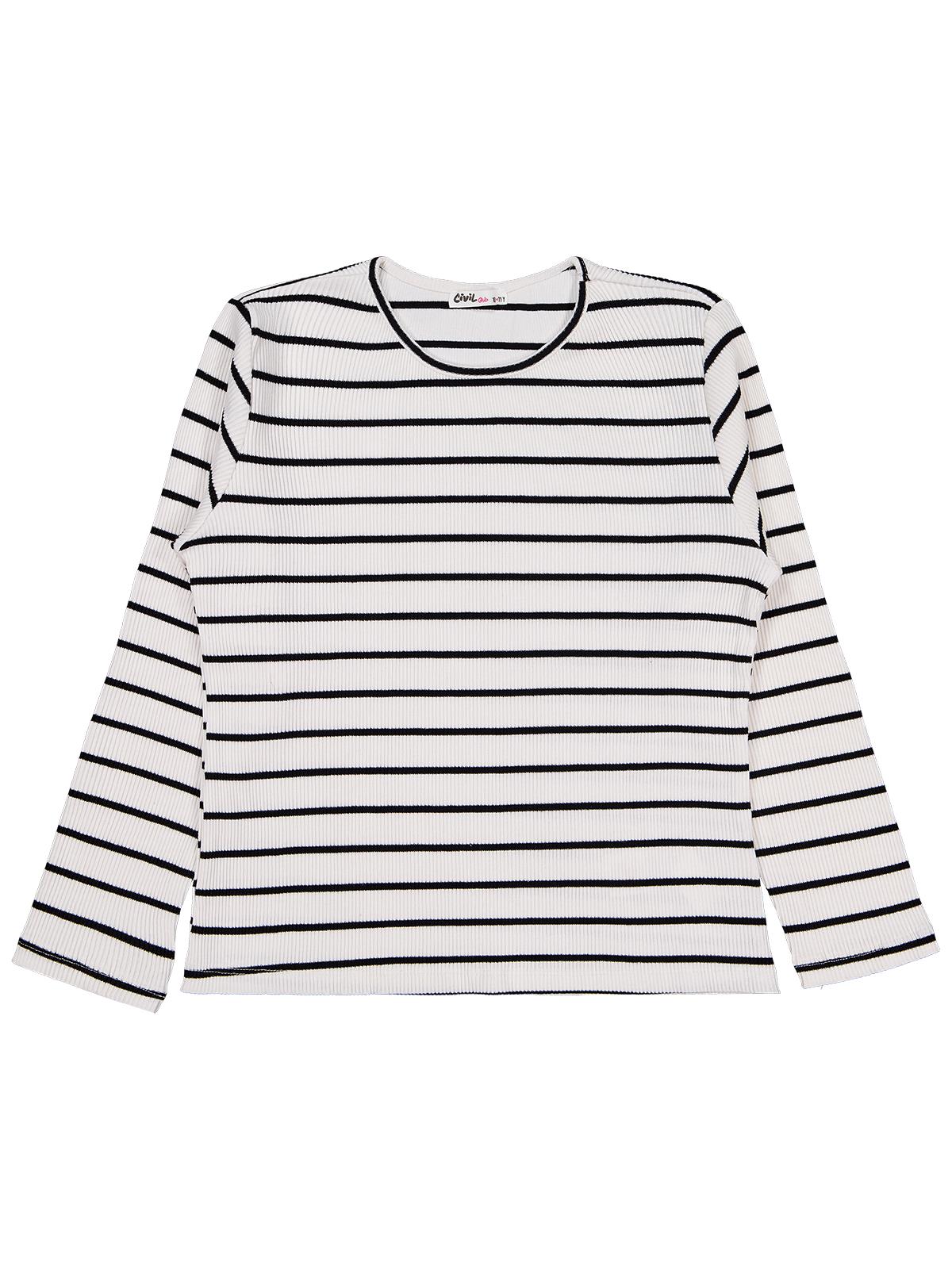 Civil Girls Kalın Çizgili 10-13 Yaş Sweatshirt - Ekru