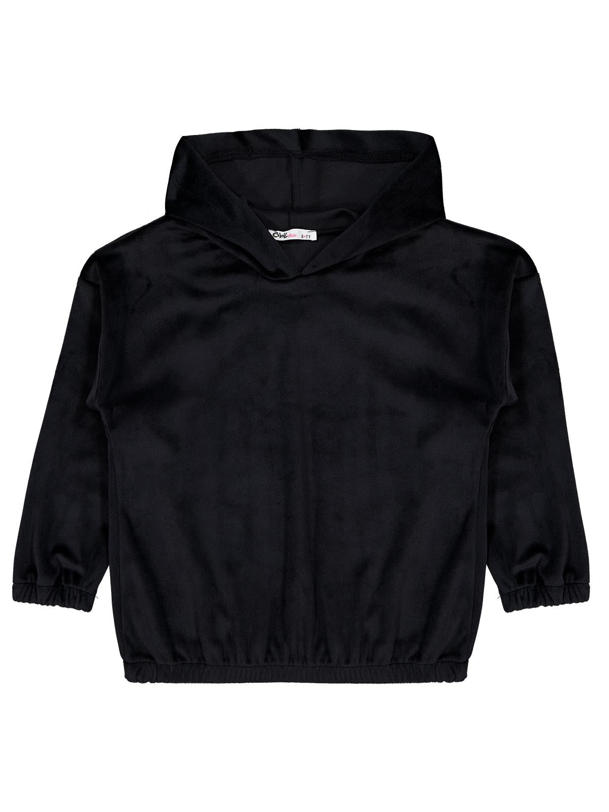 Civil Kız Çocuk Sweatshirt | Kadife Uzun Kol Kapşonlu | Okul Kreş ve Günlük Kullanım - Siyah