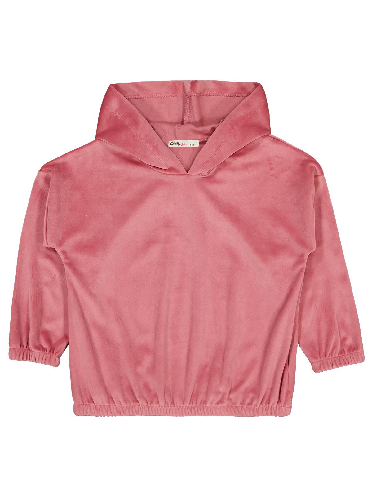 Civil Kız Çocuk Sweatshirt | Kadife Uzun Kol Kapşonlu | Okul Kreş ve Günlük Kullanım - Pembe