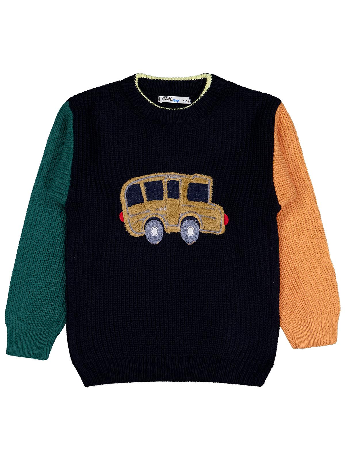 Civil Boys School Bus Baskılı 2-5 Yaş Kazak - Lacivert