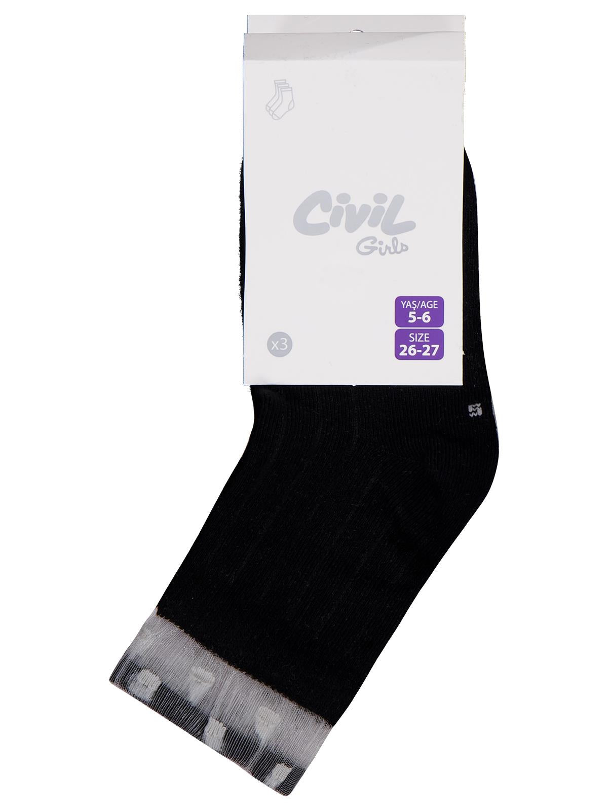 Civil Girls Derbili Tüllü 3'lü 3-11 Yaş Kız Soket Çorap