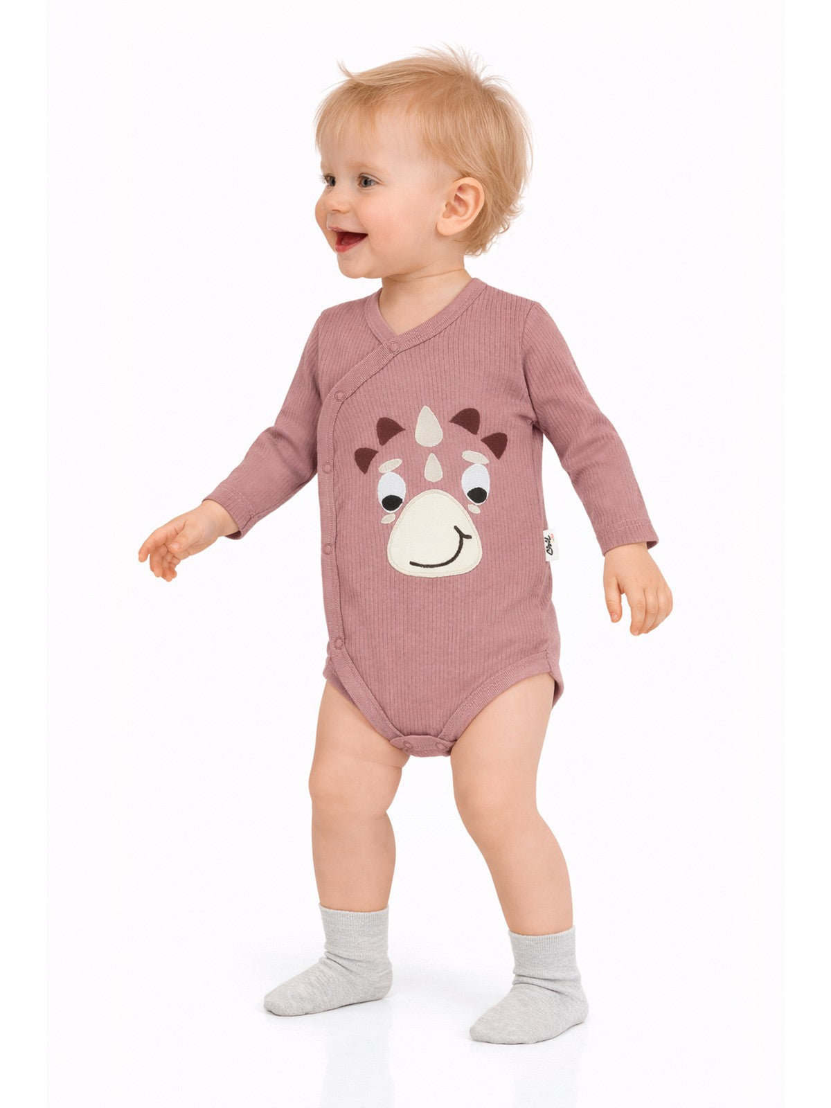 Civil Baby Dinozor Nakışlı 1-9 Ay Çıtçıtlı Badi - Kahve
