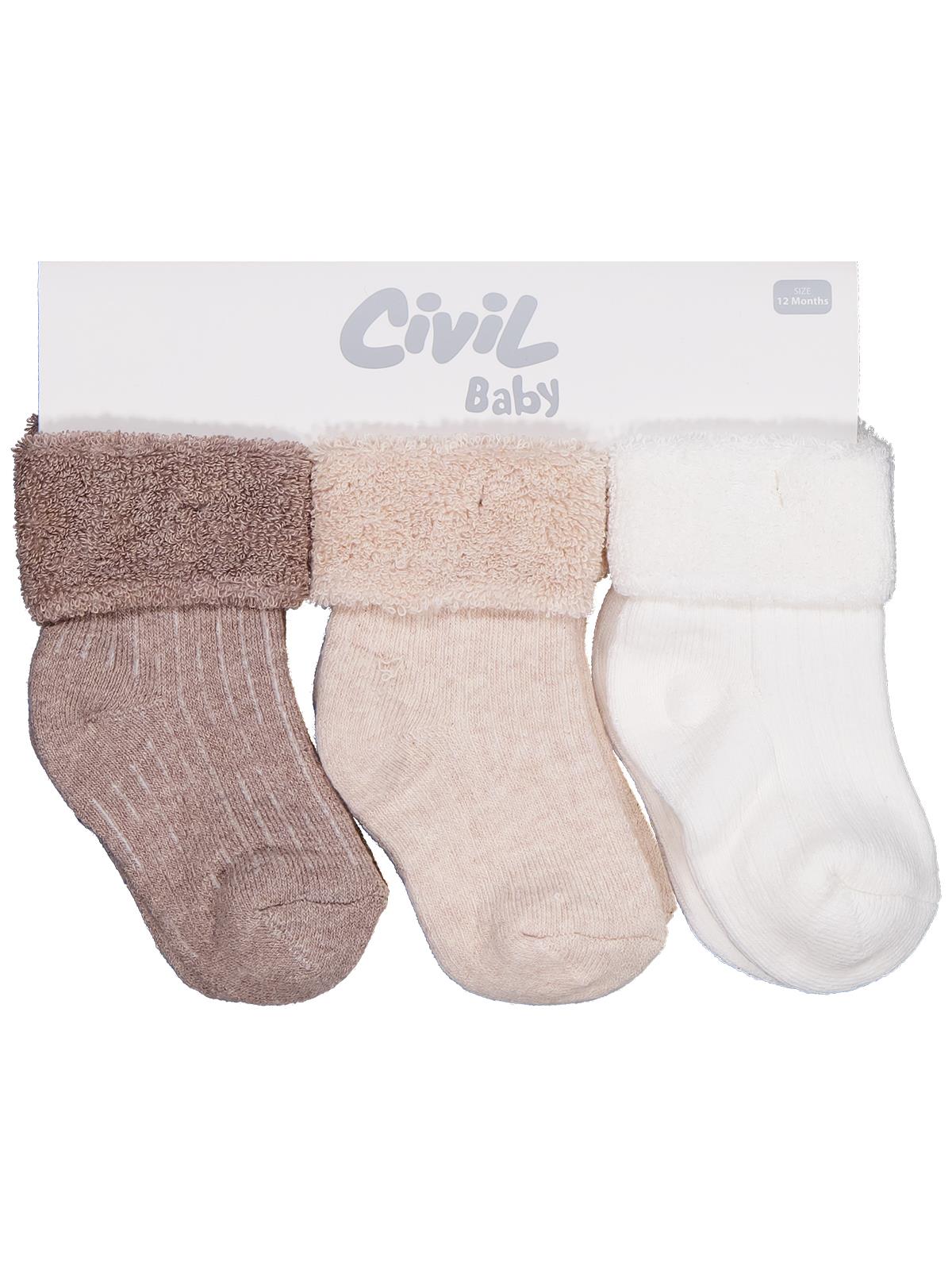 Civil Baby Basic Derbili Kıvrık Havlu 6-18 Ay 3'lü Bebek Erkek Çorap Set
