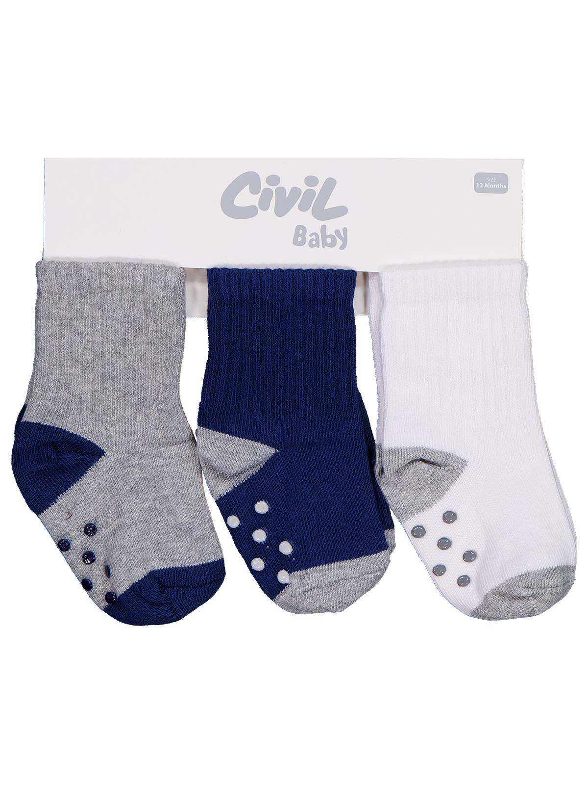 Civil Baby Basic Derbi Kaydırmaz 3'lü 6-18 Ay Bebek Erkek Çorap Set