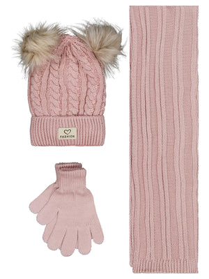 Civil Girls 6-9 Yaş Atkı Bere Eldiven Set - Pembe