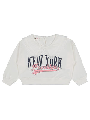Civil Girls Kız Çocuk NewYork Baskılı Sweatshirt | 2 İp Uzun Kol | Okul Kreş ve Günlük Kullanım - Ekru