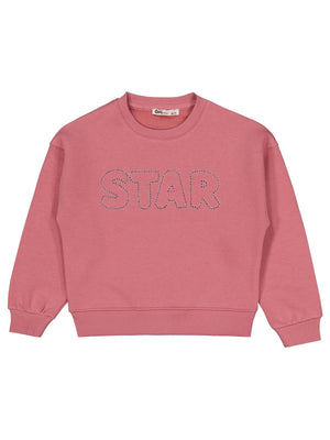 Civil Kız Çocuk STAR Baskılı Sweatshirt | 3 İp Uzun Kol Bisiklet Yaka | Okul Kreş ve Günlük Kullanım - Pembe