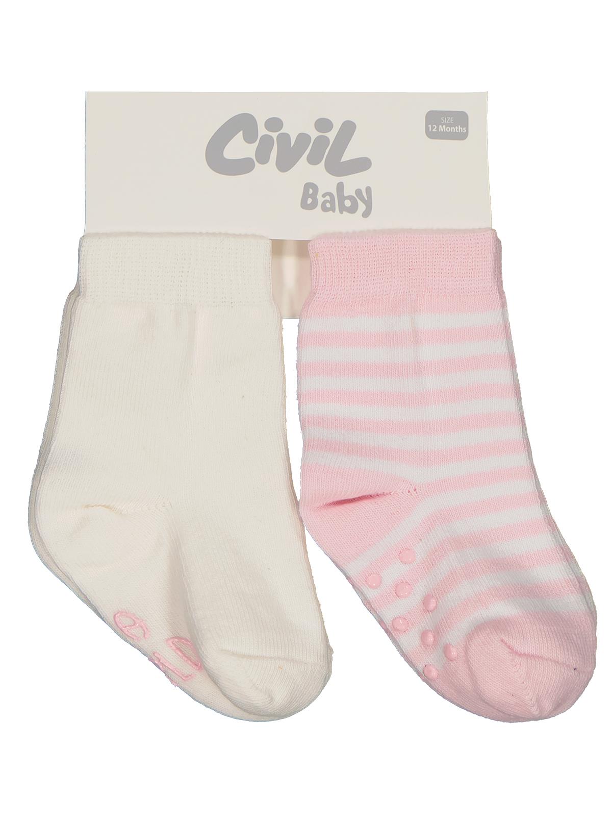 Civil Baby Hello World Kaydırmaz 2'li 6- Bebek Kız Çorap Set - Standart