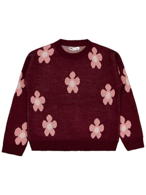 Civil Girls Papatya Desenli 6-9 Yaş Kazak - Bordo