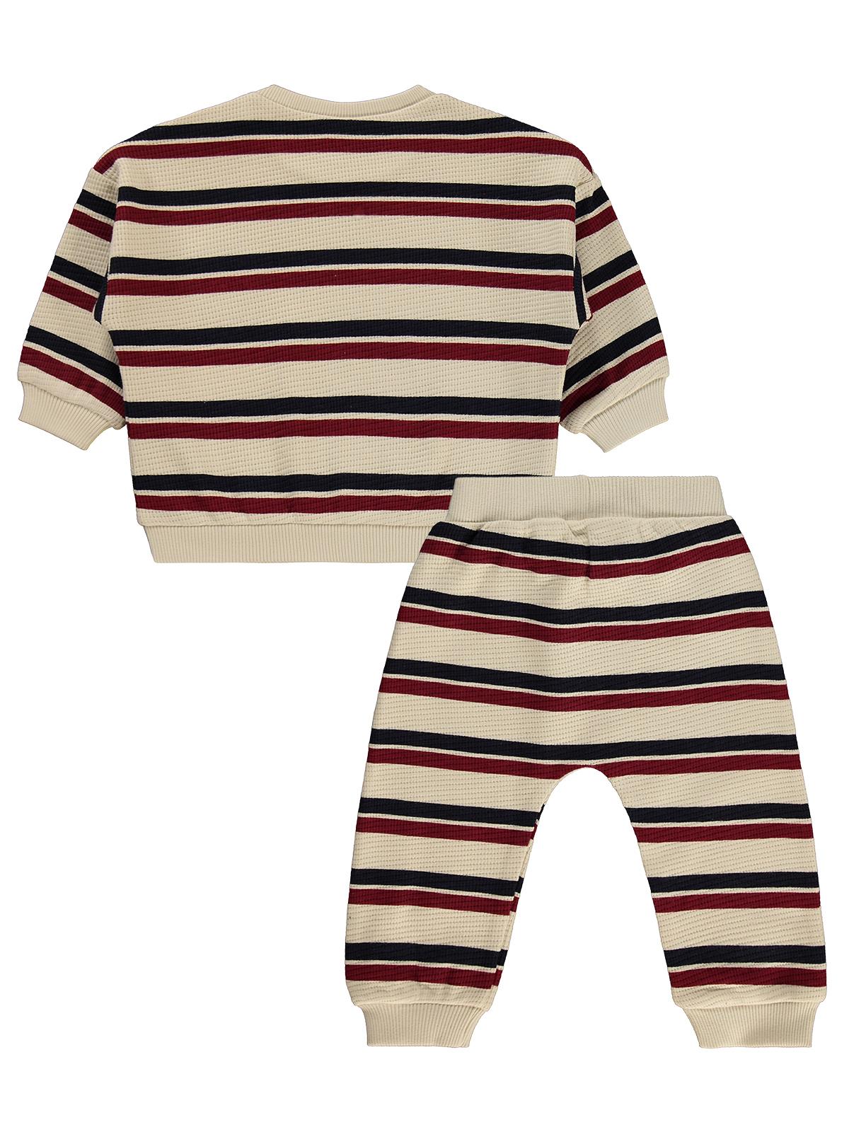 Civil Baby Çizgili Nakışlı 6-18 Ay Takım - Bej