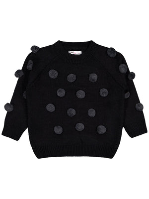 Civil Girls Ponponlu 2-5 Yaş Kazak - Siyah