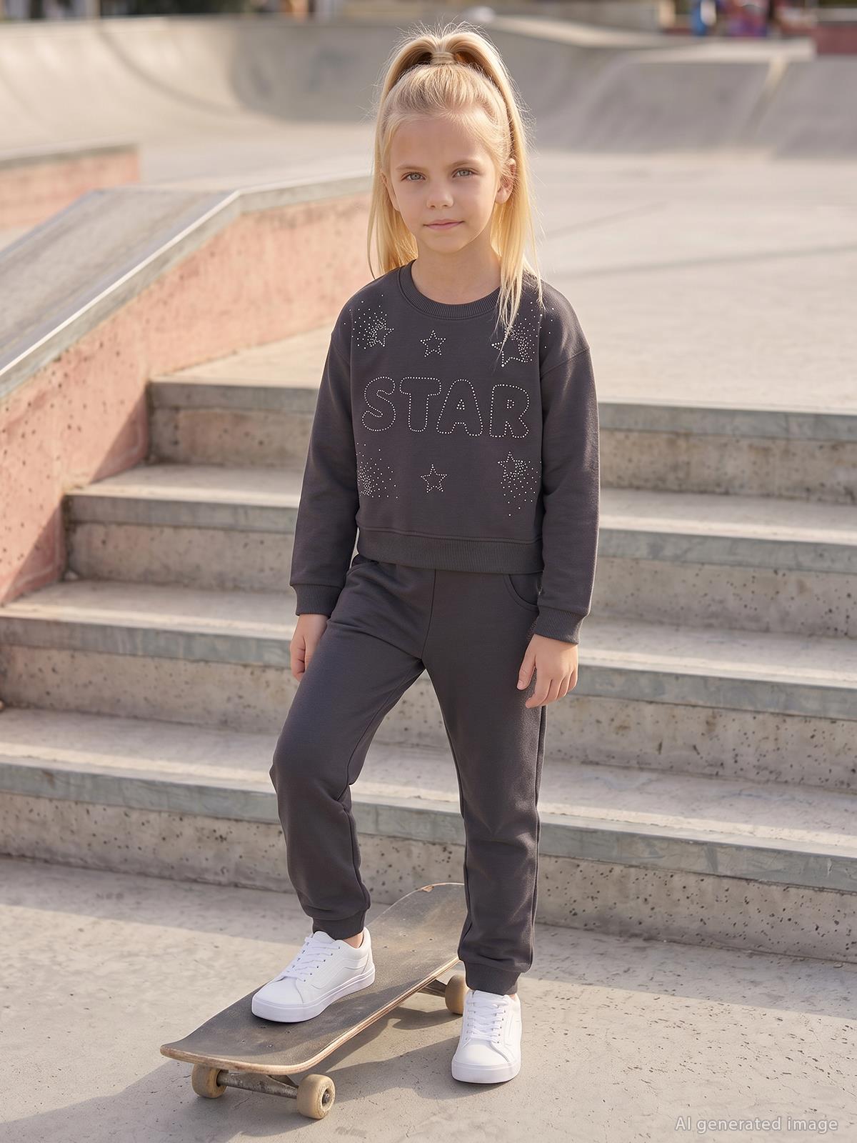 Civil Girls Star Baskılı 6-9 Yaş Eşofman Takımı - Gri