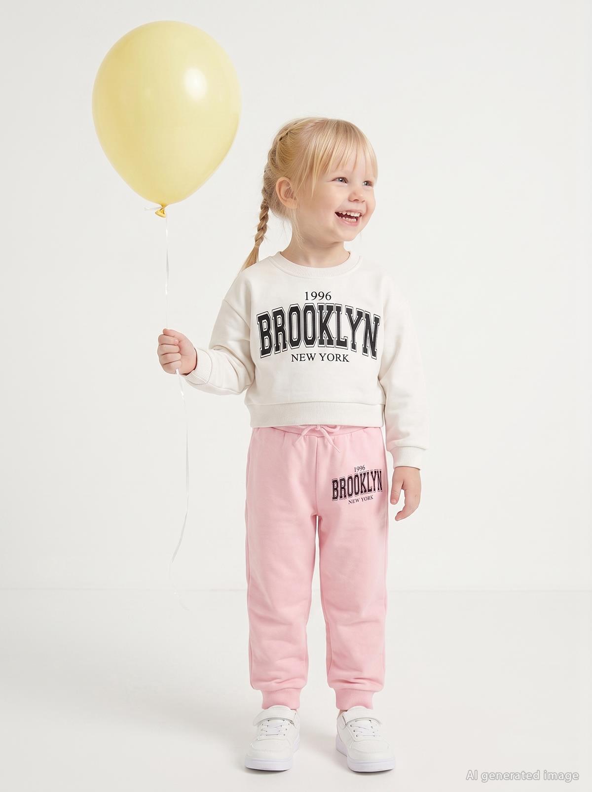 Civil Girls Brooklyn Baskılı 2-5 Yaş Eşofman Takımı - Lila
