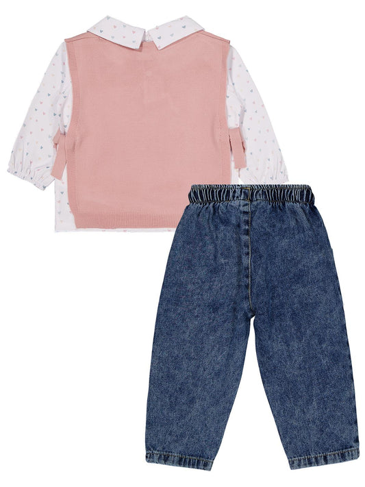 Civil Baby Triko Süveter 3'lü Set 6-18 Ay Takım - Pembe