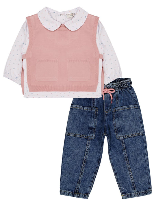 Civil Baby Triko Süveter 3'lü Set 6-18 Ay Takım - Pembe
