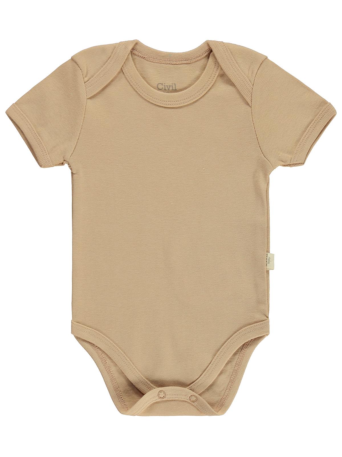 Civil Baby Düz Renkli Kısa Kol 1-3 Yaş Çıtçıtlı Badi - Kahverengi