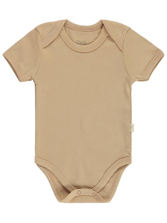 Civil Baby Düz Renkli Kısa Kol 1-3 Yaş Çıtçıtlı Badi - Kahverengi
