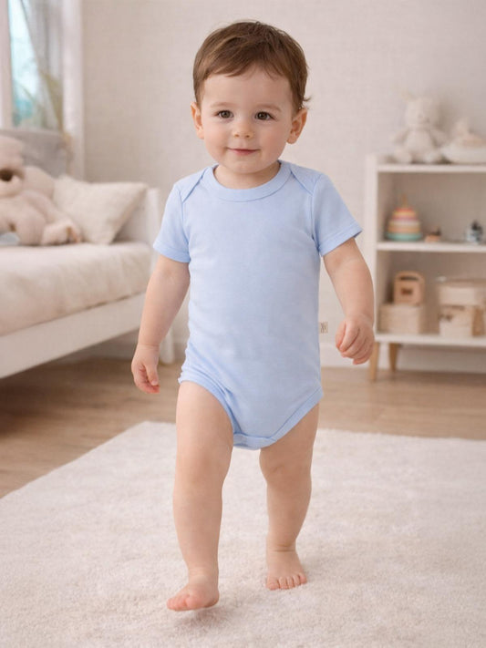 Civil Baby Düz Renkli Kısa Kol 1-3 Yaş Çıtçıtlı Badi - Mavi