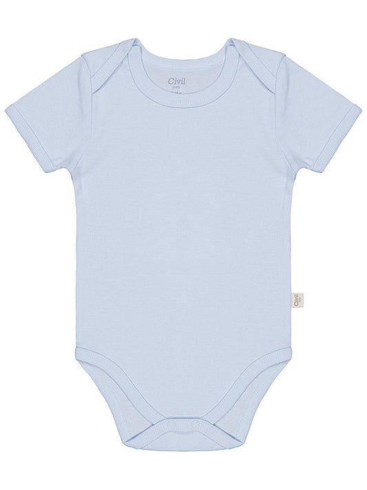 Civil Baby Düz Renkli Kısa Kol 3-9 Ay Çıtçıtlı Badi - Mavi