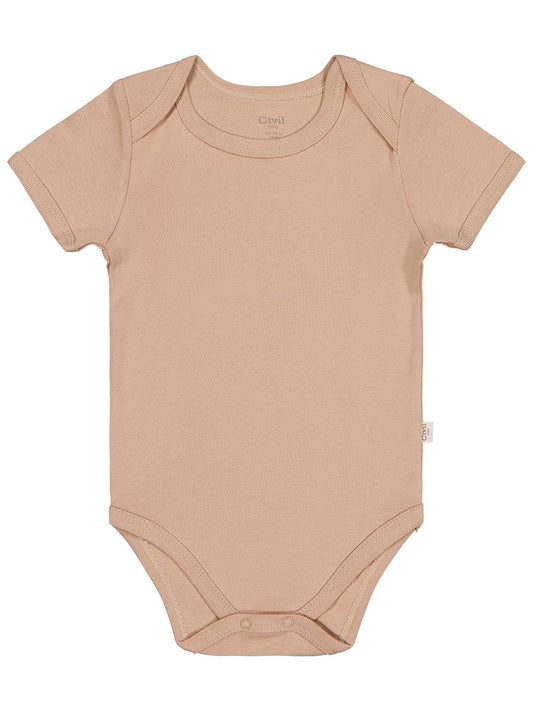 Civil Baby Düz Renkli Kısa Kol 1-3 Yaş Çıtçıtlı Badi - Kahverengi