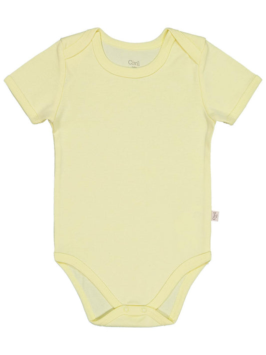 Civil Baby Düz Renkli Kısa Kol 1-3 Yaş Çıtçıtlı Badi - Sarı
