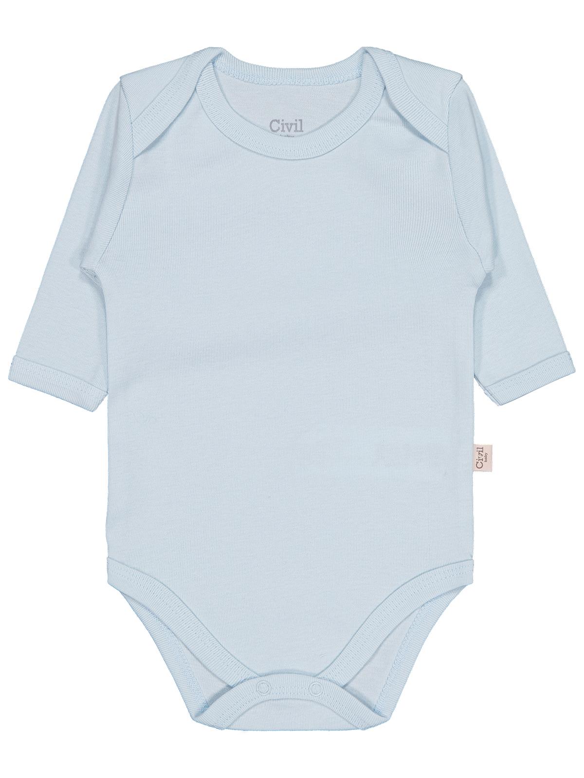 Civil Baby Düz Renkli Uzun Kol  Çıtçıtlı Badi - Mavi