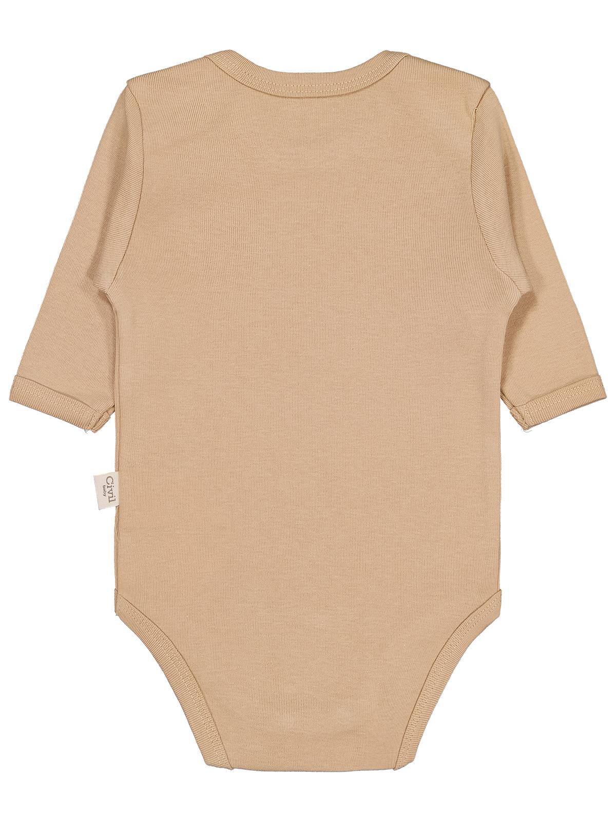 Civil Baby Düz Renkli Uzun Kol 3-9 Ay Çıtçıtlı Badi - Kahverengi