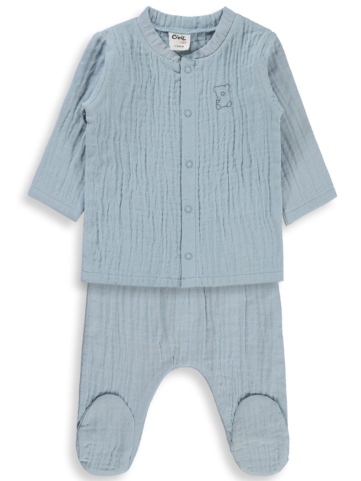 Civil Baby Ayıcık Baskılı 1-9 Ay Pijama Takımı - Mavi