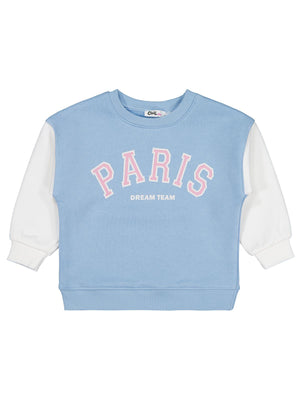 Civil Kız Çocuk Paris Baskılı Sweatshirt | 3 İp Uzun Kol | Okul Kreş ve Günlük Kullanım - Mavi