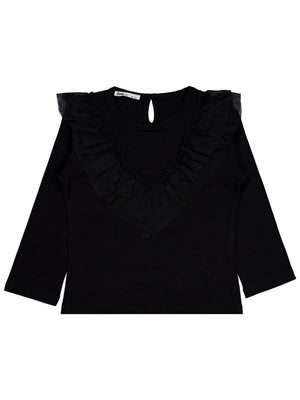 Civil Girls Kız Çocuk Tül Fırfırlı Sweatshirt | Süprem Uzun Kol | Okul Kreş ve Günlük Kullanım - Siyah