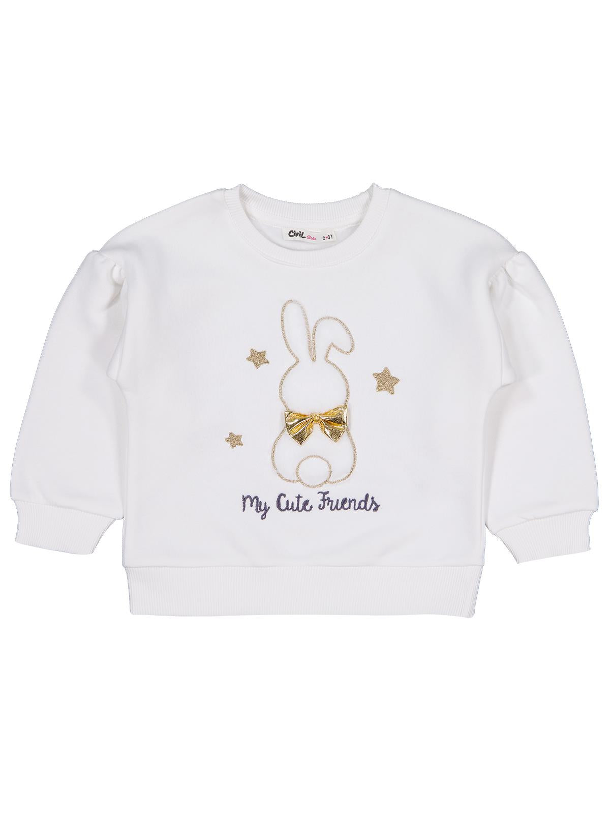 Civil Girls Tavşan Nakışlı 2-5 Yaş Sweatshirt - Pudra