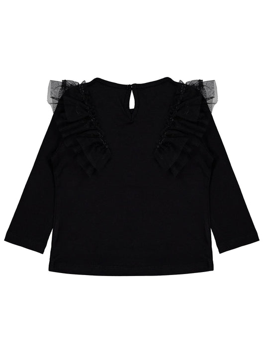 Civil Girls Kız Çocuk Tül Fırfırlı Sweatshirt | Süprem Uzun Kol | Okul Kreş ve Günlük Kullanım - Siyah
