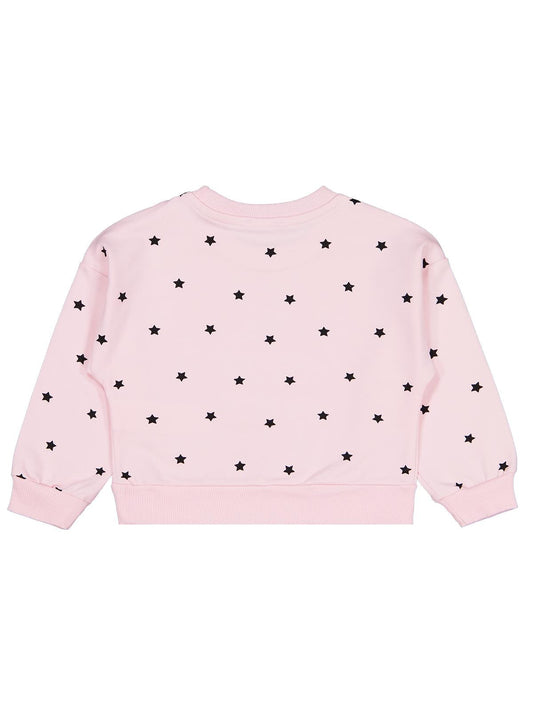 Civil Kız Çocuk Yıldız Baskılı Sweatshirt | 2 İp Uzun Kol | Okul Kreş ve Günlük Kullanım - Pudra