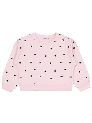 Civil Kız Çocuk Yıldız Baskılı Sweatshirt | 2 İp Uzun Kol | Okul Kreş ve Günlük Kullanım - Pudra