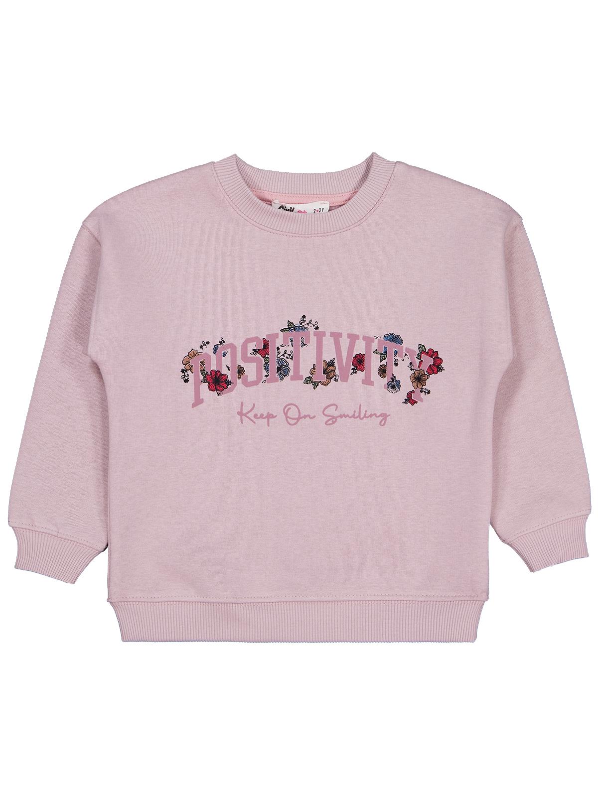 Civil Girls Kız Çocuk POSSITIVE Baskılı Sweatshirt | 3 İp Uzun Kol | Okul Kreş ve Günlük Kullanım - Pembe