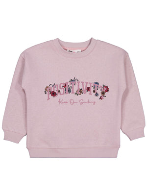 Civil Girls Kız Çocuk POSSITIVE Baskılı Sweatshirt | 3 İp Uzun Kol | Okul Kreş ve Günlük Kullanım - Pembe