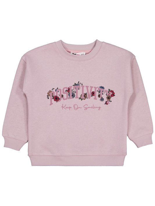 Civil Girls Kız Çocuk POSSITIVE Baskılı Sweatshirt | 3 İp Uzun Kol | Okul Kreş ve Günlük Kullanım - Pembe