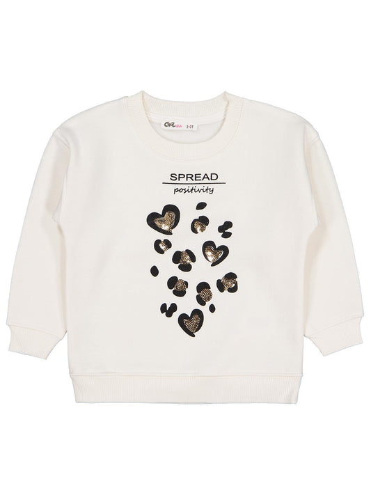 Civil Girls Kız Çocuk Leopar Baskılı Sweatshirt | 3 İp Uzun Kol | Okul Kreş ve Günlük Kullanım - Ekru