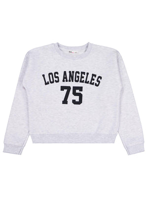 Civil Kız Çocuk Los Angeles Baskılı Sweatshirt | 3 İp Uzun Kol | Okul Kreş ve Günlük Kullanım - Gri