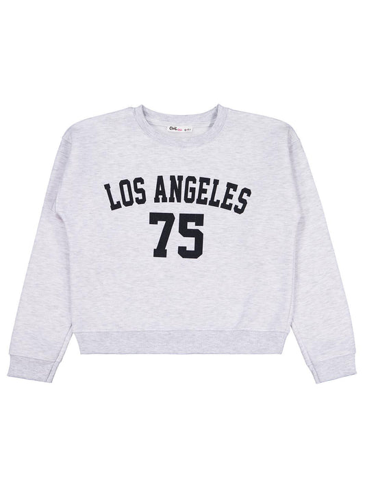 Civil Kız Çocuk Los Angeles Baskılı Sweatshirt | 3 İp Uzun Kol | Okul Kreş ve Günlük Kullanım - Gri