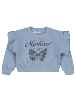 Civil Kız Çocuk Kelebek Baskılı Sweatshirt | 3 İp Uzun Kol | Okul Kreş ve Günlük Kullanım - Mavi