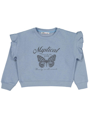 Civil Girls Kız Çocuk Kelebek Baskılı Sweatshirt | 3 İp Uzun Kol | Okul Kreş ve Günlük Kullanım - Mavi