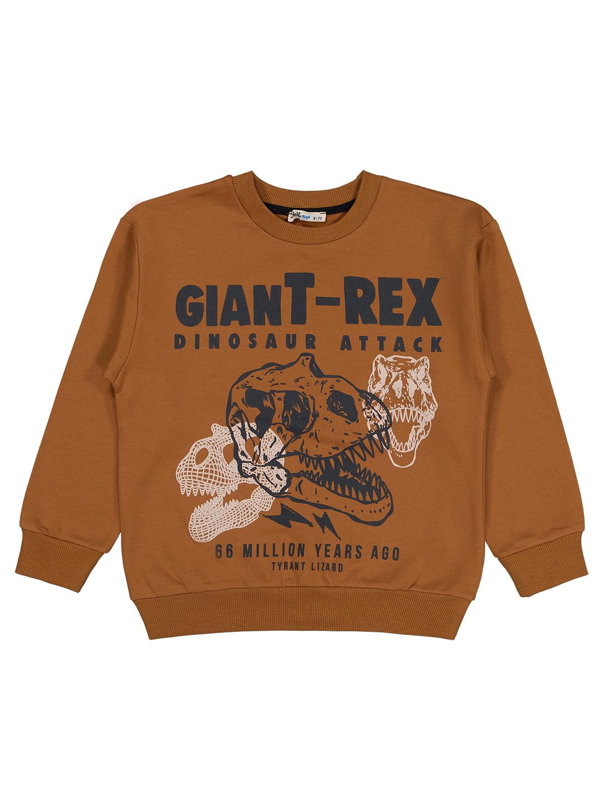 Civil Boys Giant Rex Baskılı 6-9 Yaş Sweatshirt - Kahve