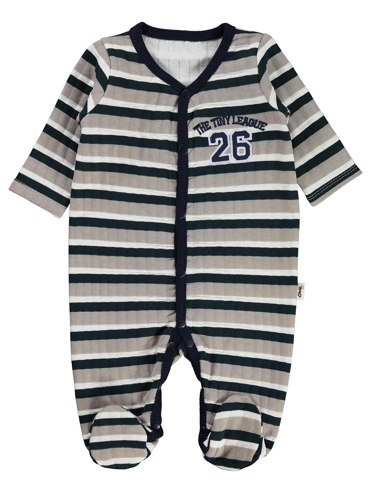 Civil Baby Kare Çizgi Empirme Patikli 1-9 Ay Tulum - Bej
