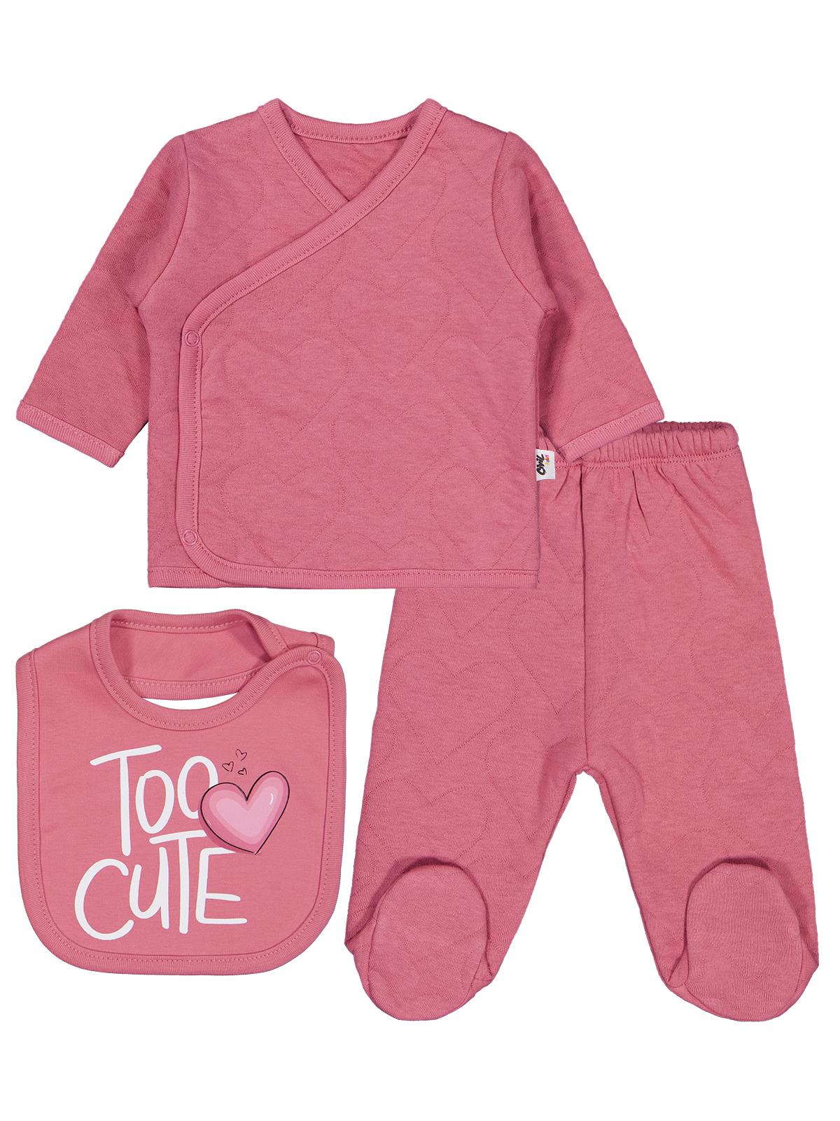 Civil Baby Kalp Desenli 3lü  Zıbın Takımları - Pembe