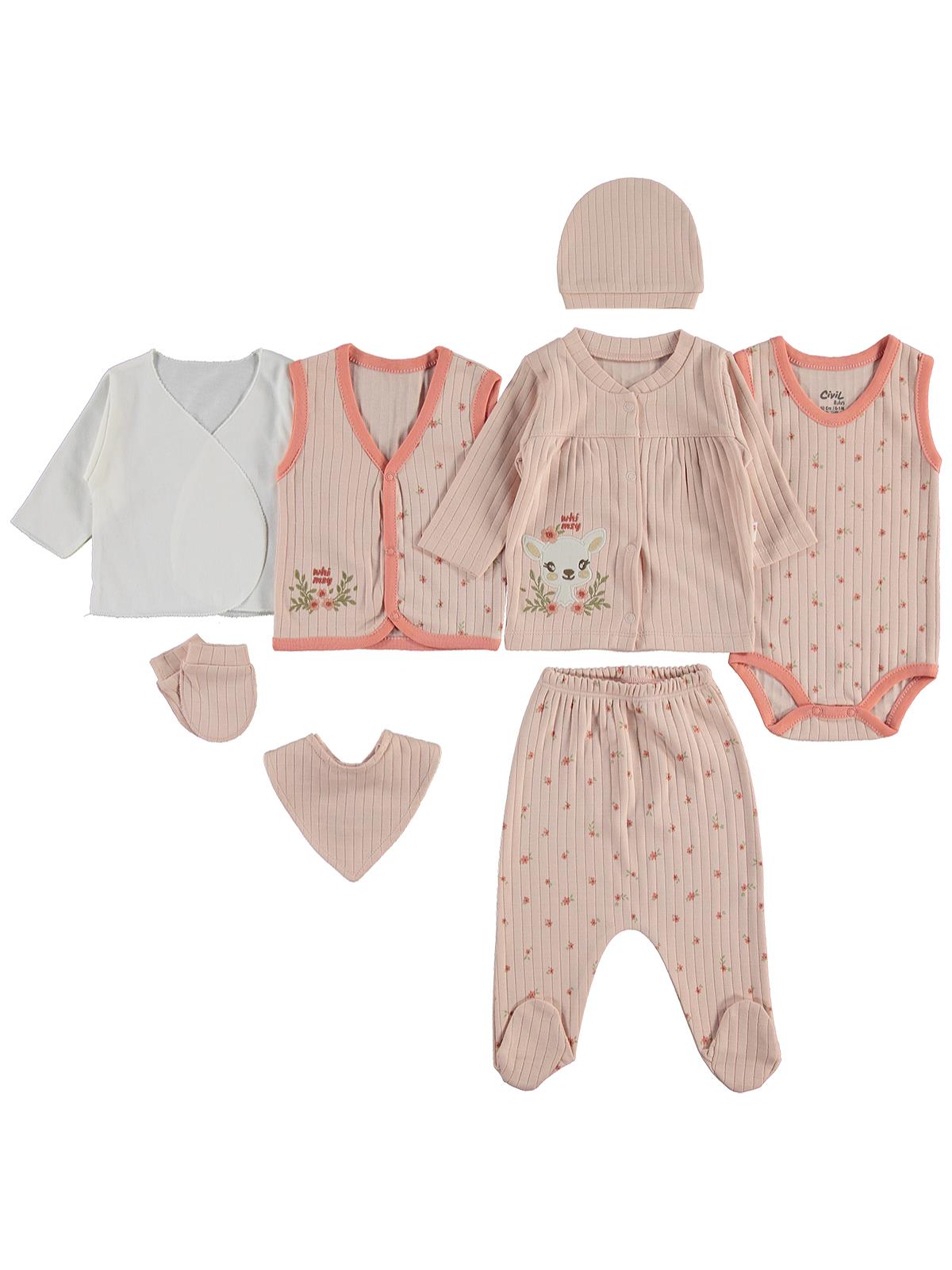 Civil Baby Ceylan Çiçek Baskılı  Zıbın Setleri - Pembe