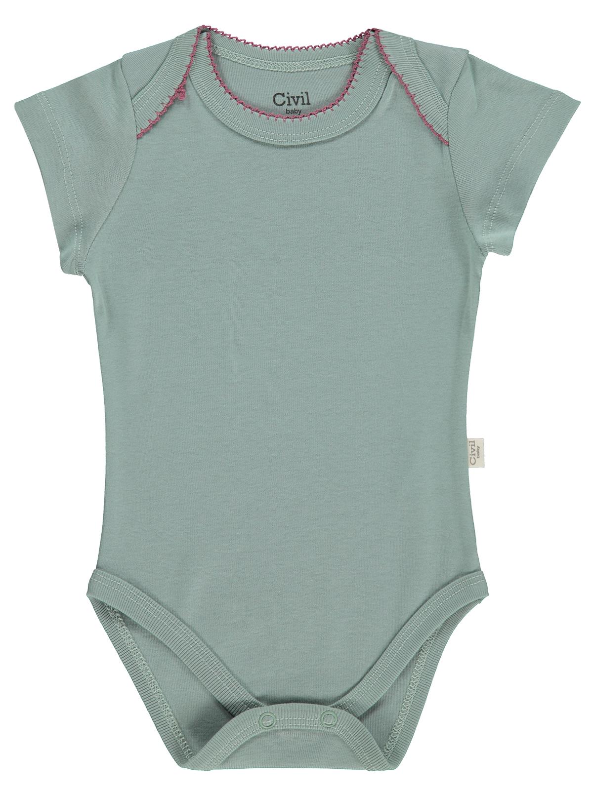 Civil Baby 5 li Çiçek Empirmeli Kısa Kol 0-36 Ay Çıtçıtlı Badi - Pembe
