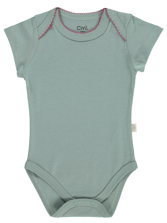 Civil Baby 5 li Çiçek Empirmeli Kısa Kol 0-36 Ay Çıtçıtlı Badi - Pembe