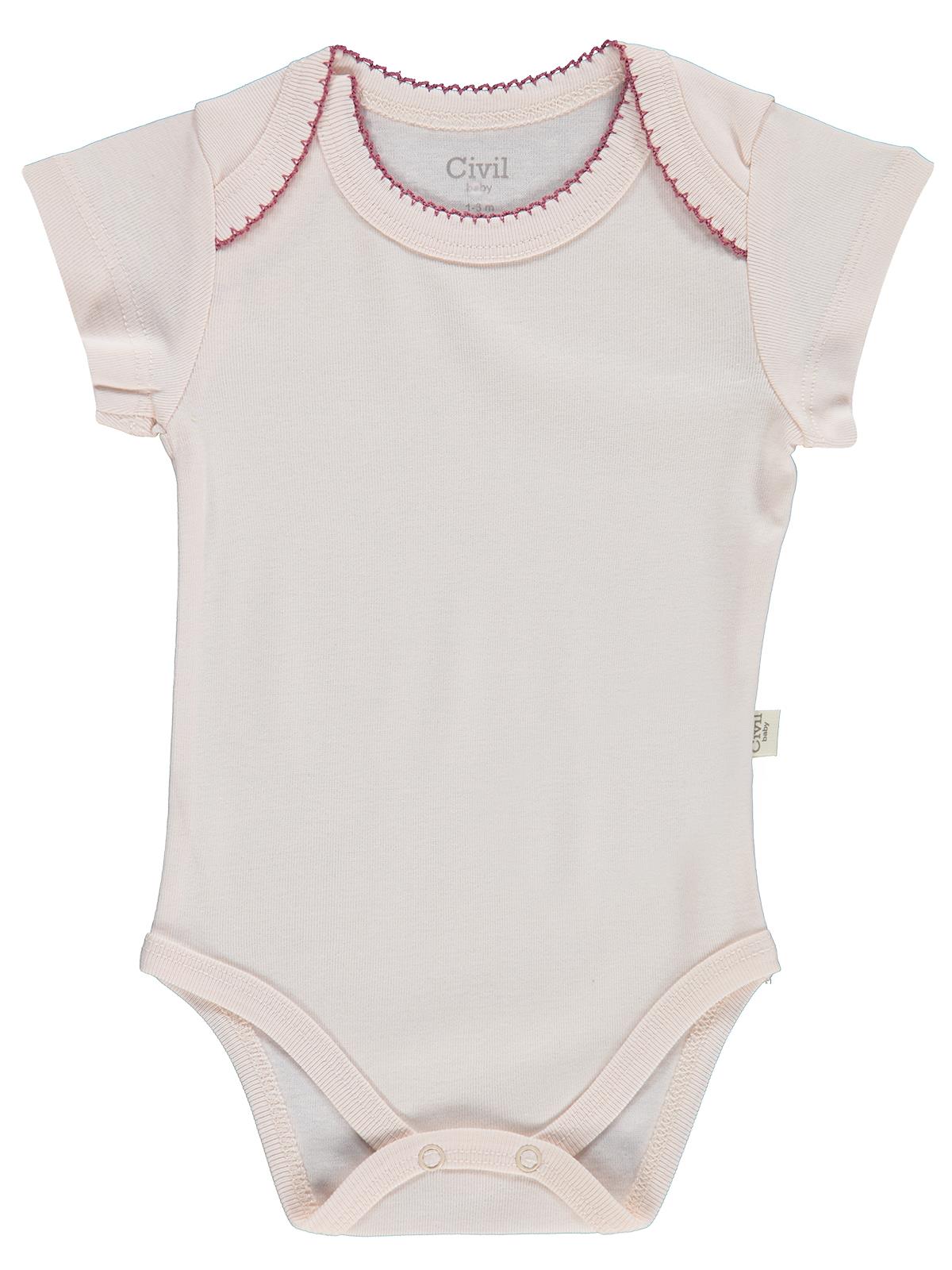 Civil Baby 5 li Çiçek Empirmeli Kısa Kol 0-36 Ay Çıtçıtlı Badi - Pembe